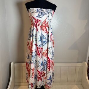 Loft Sleeveless Smocked Sundress Skirt Size XS Fish Vacation Resort Travel